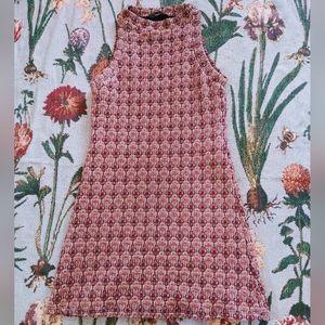 Zara pink and red textured 70's vibes dress size Small